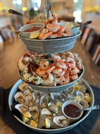 Chef Adair Private Chef: Seafood Tower: Lobster tail, shrimp, oysters, crab salad & classic sauces
